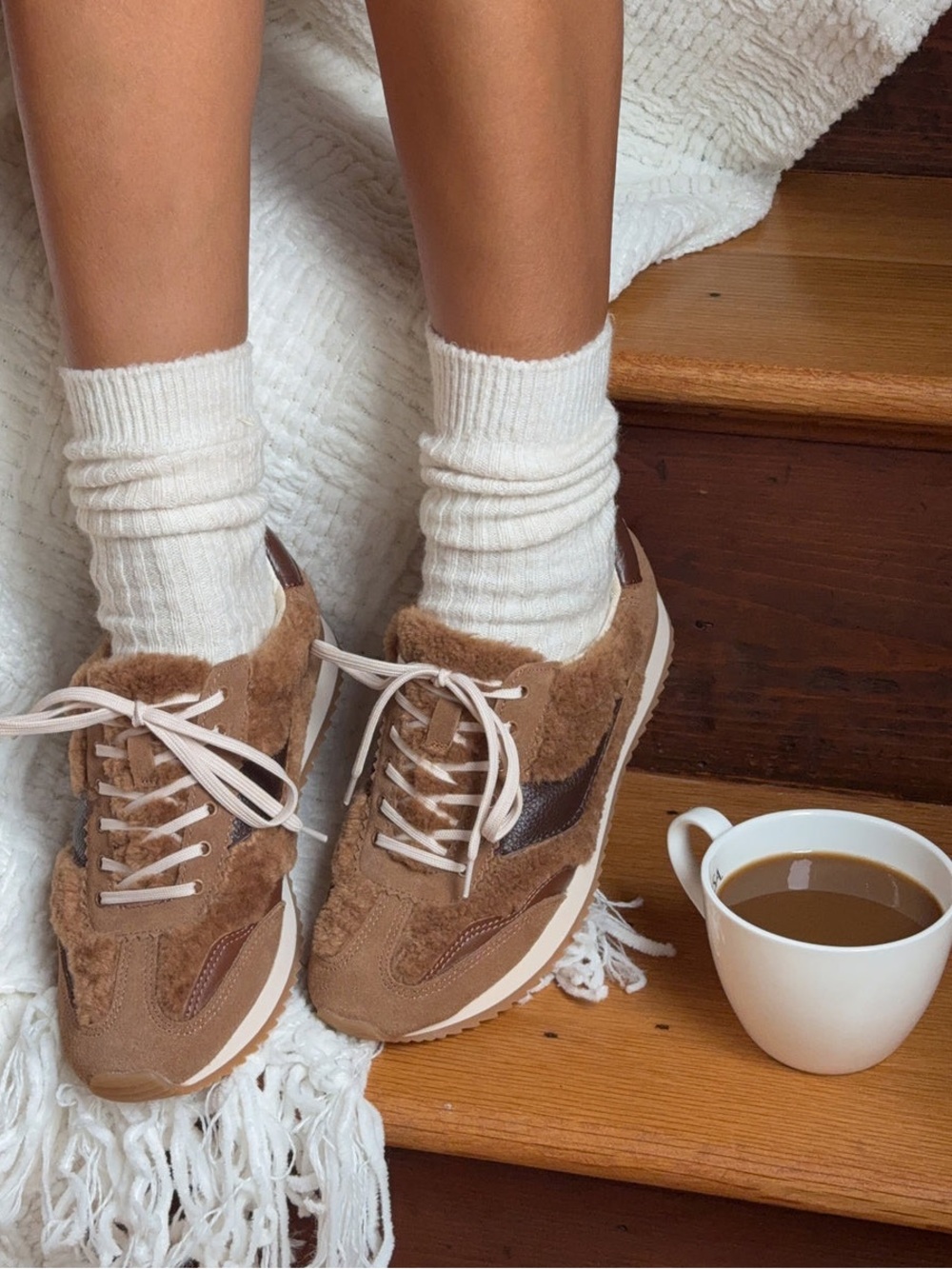 Dolce Vita Tan & Brown Shearling-Trim Sneakers NWOT